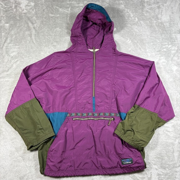 L.L. Bean Other - Vintage LL Bean Anorak Jacket Mens Medium Large Purple Hood Pullover Quarter Zip
